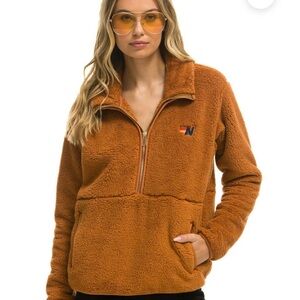Aviator Nation Teddy Unisex Half Zip - Whiskey